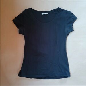 Active Basic V Neck Basic T Shirt  Large Black Short Sleeve Top Athleisure